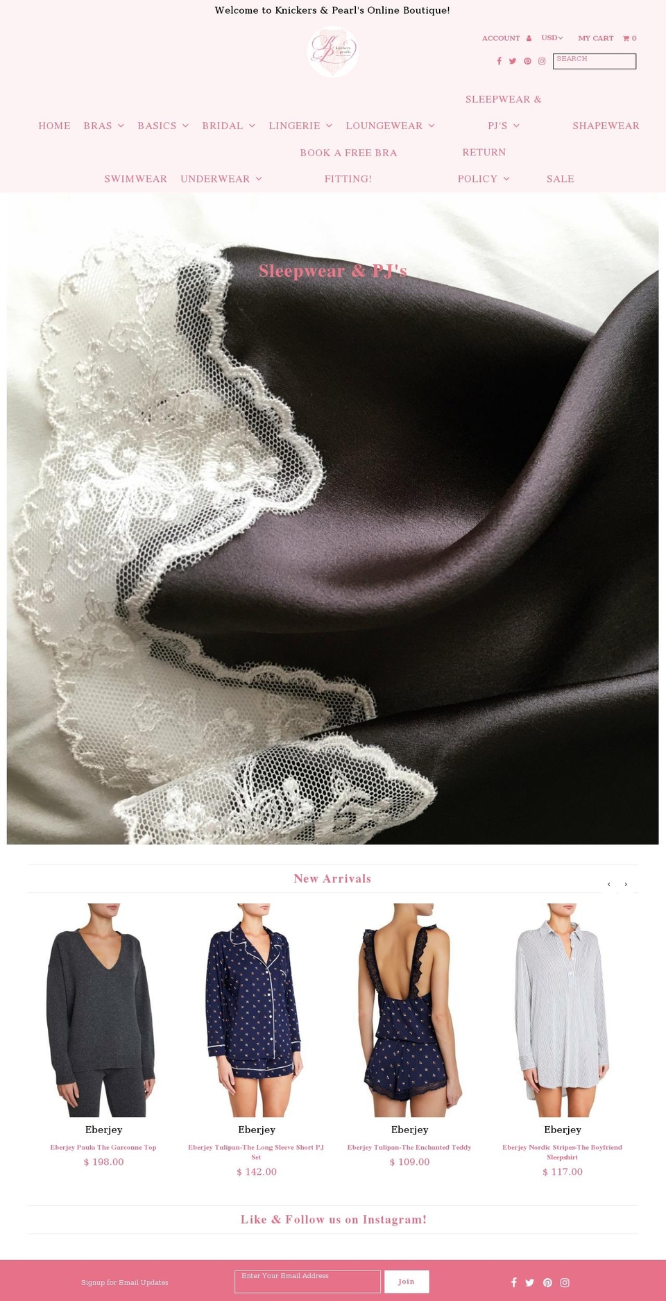 knickersandpearlsboutique.com — Shopify storefront screenshot