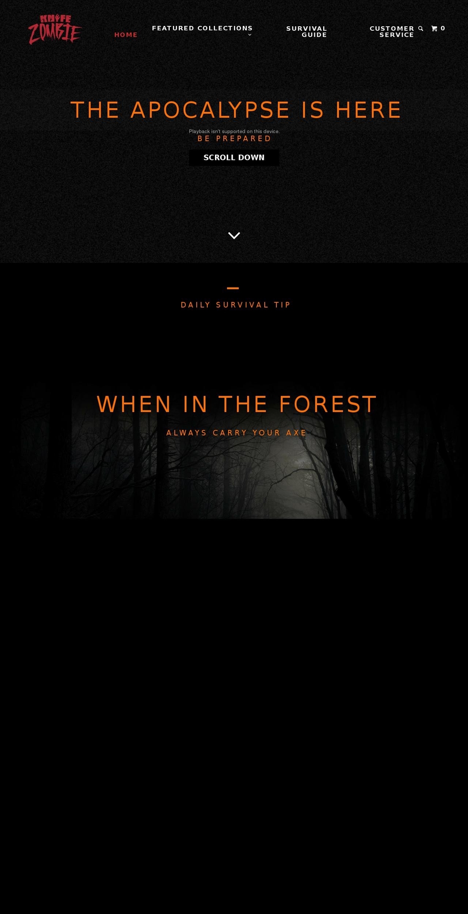 knifezombie.com shopify website screenshot