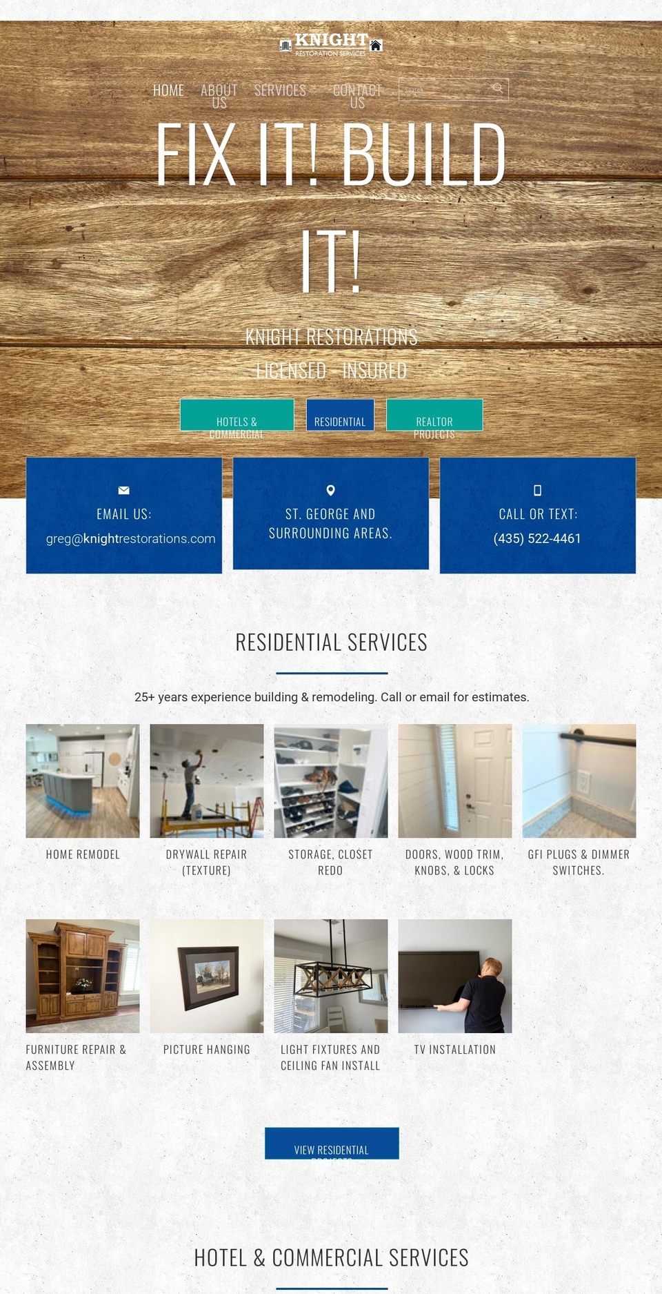knightrestorations.com shopify website screenshot