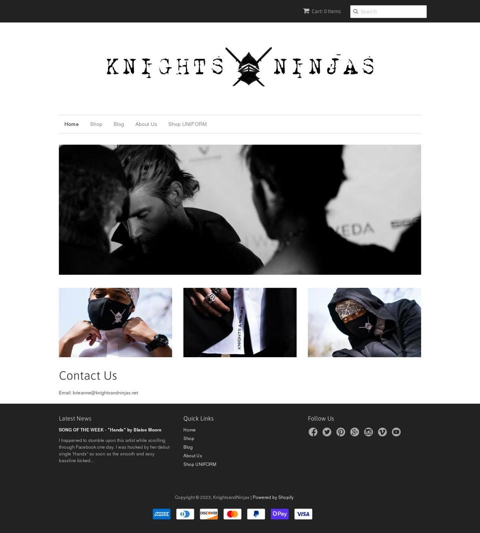 knightsandninjas.net shopify website screenshot