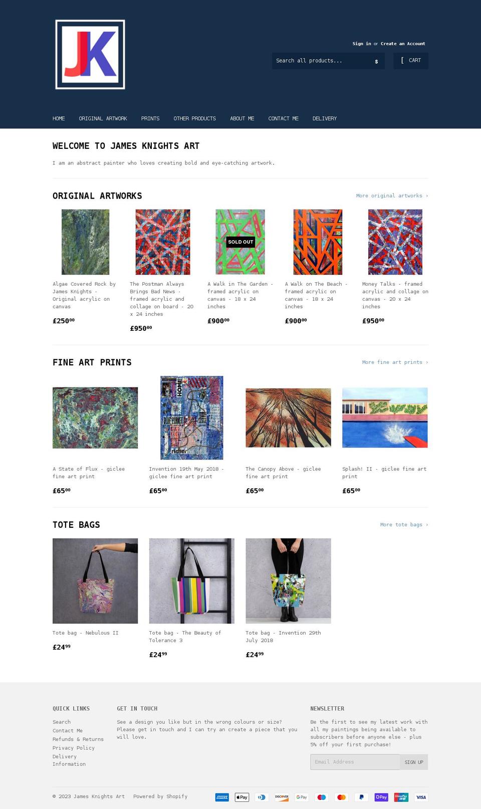 knightsart.co.uk shopify website screenshot