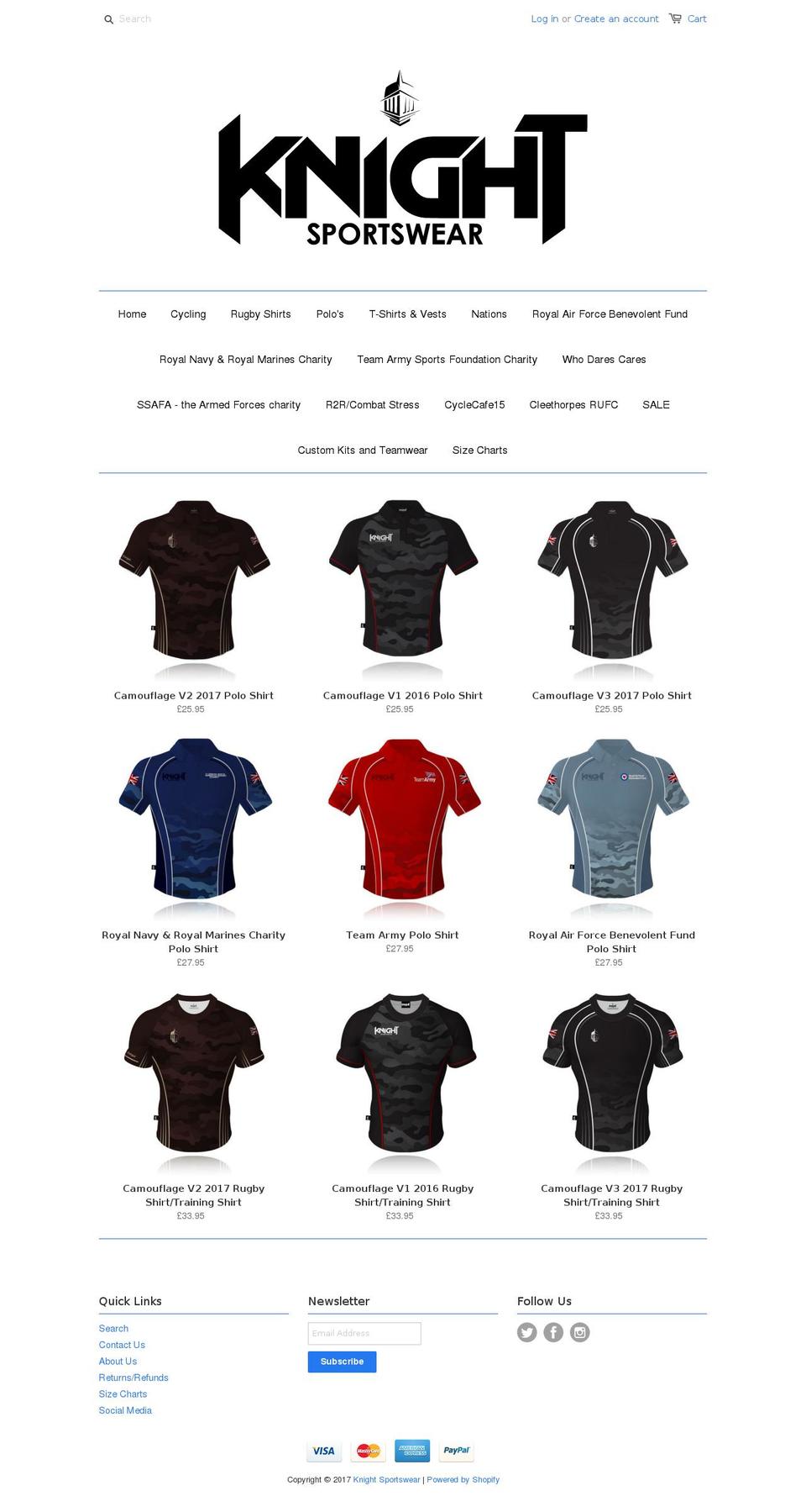 knightsportswear.com shopify website screenshot