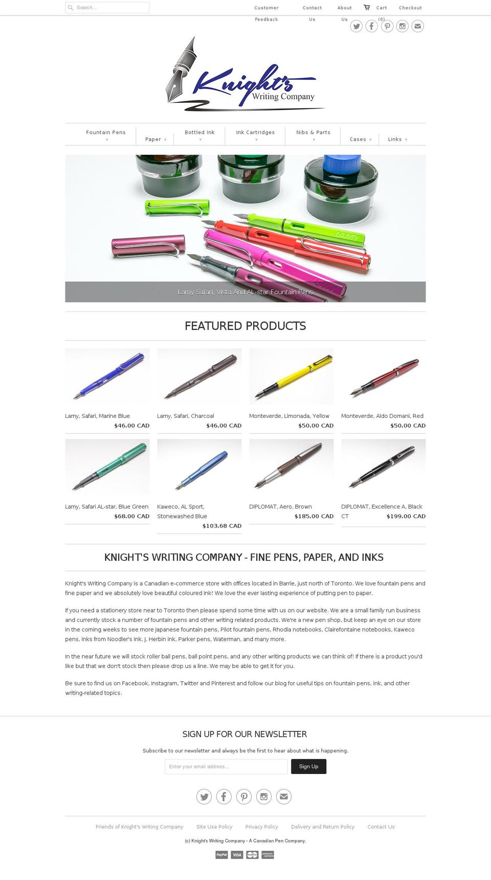knightswriting.com shopify website screenshot