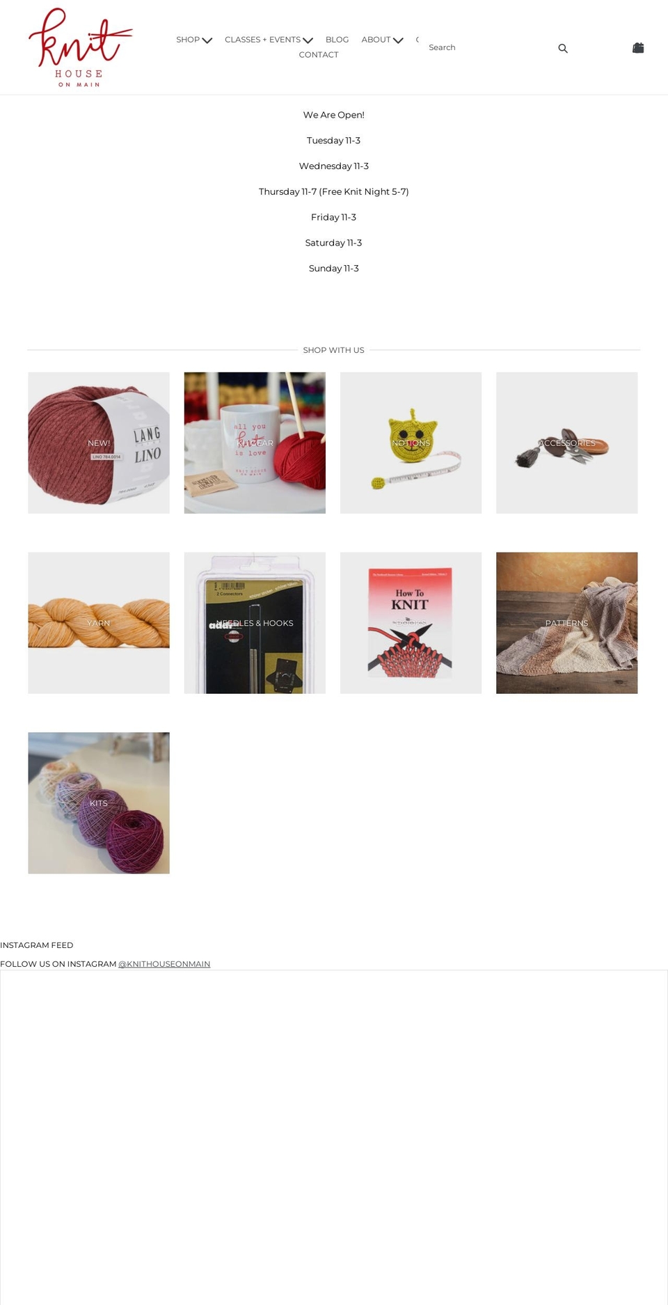 knithouseonmain.com shopify website screenshot