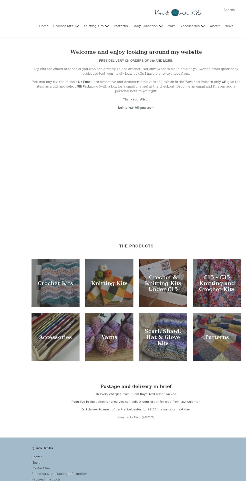 knitonekits.co.uk shopify website screenshot