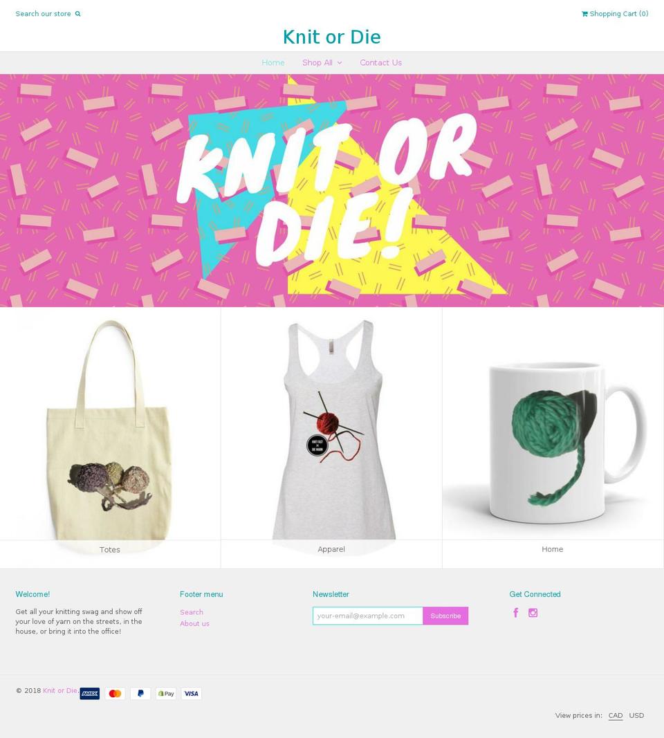 knitordie.com — Shopify storefront screenshot