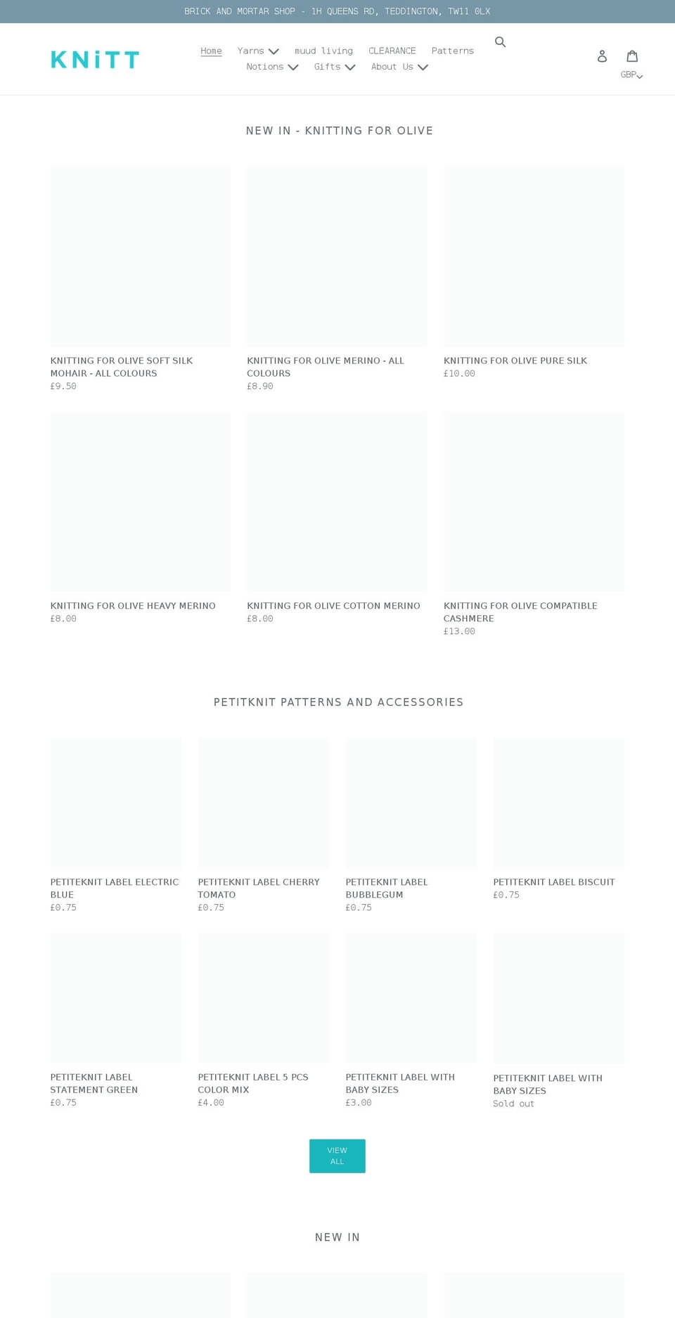 knitt.co.uk shopify website screenshot