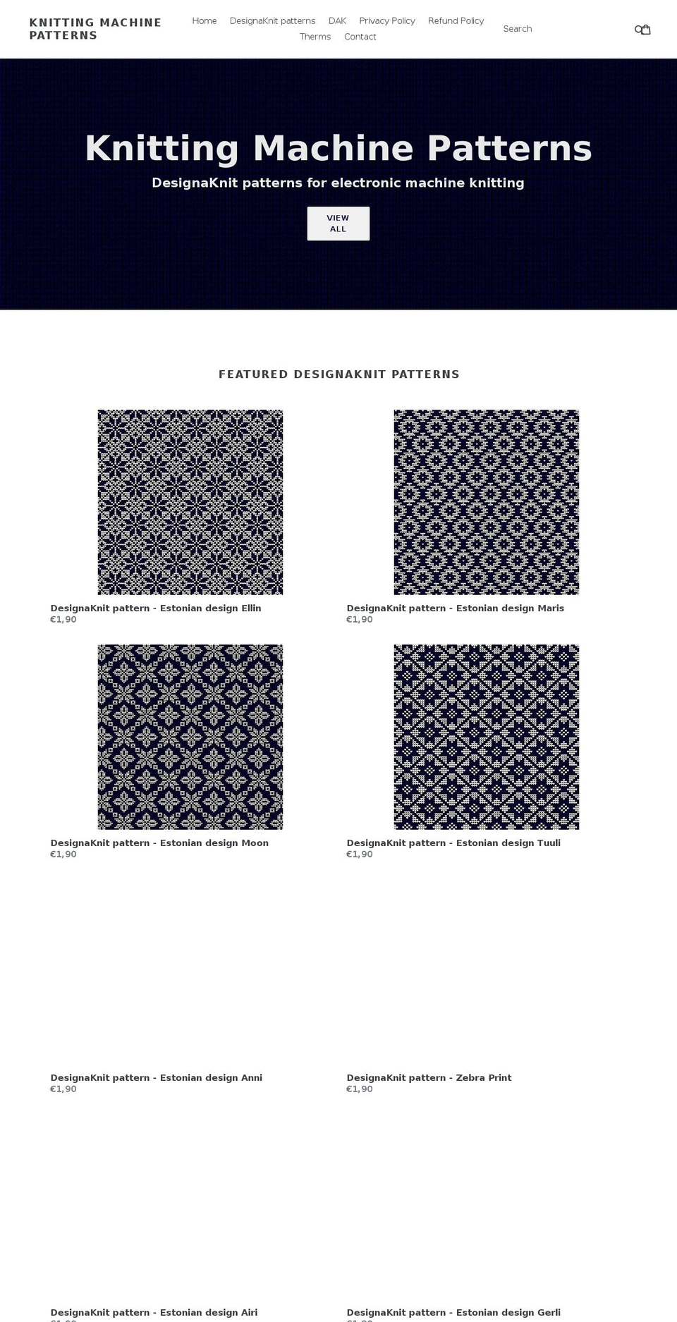 knittingmachinepatterns.com — Shopify storefront screenshot