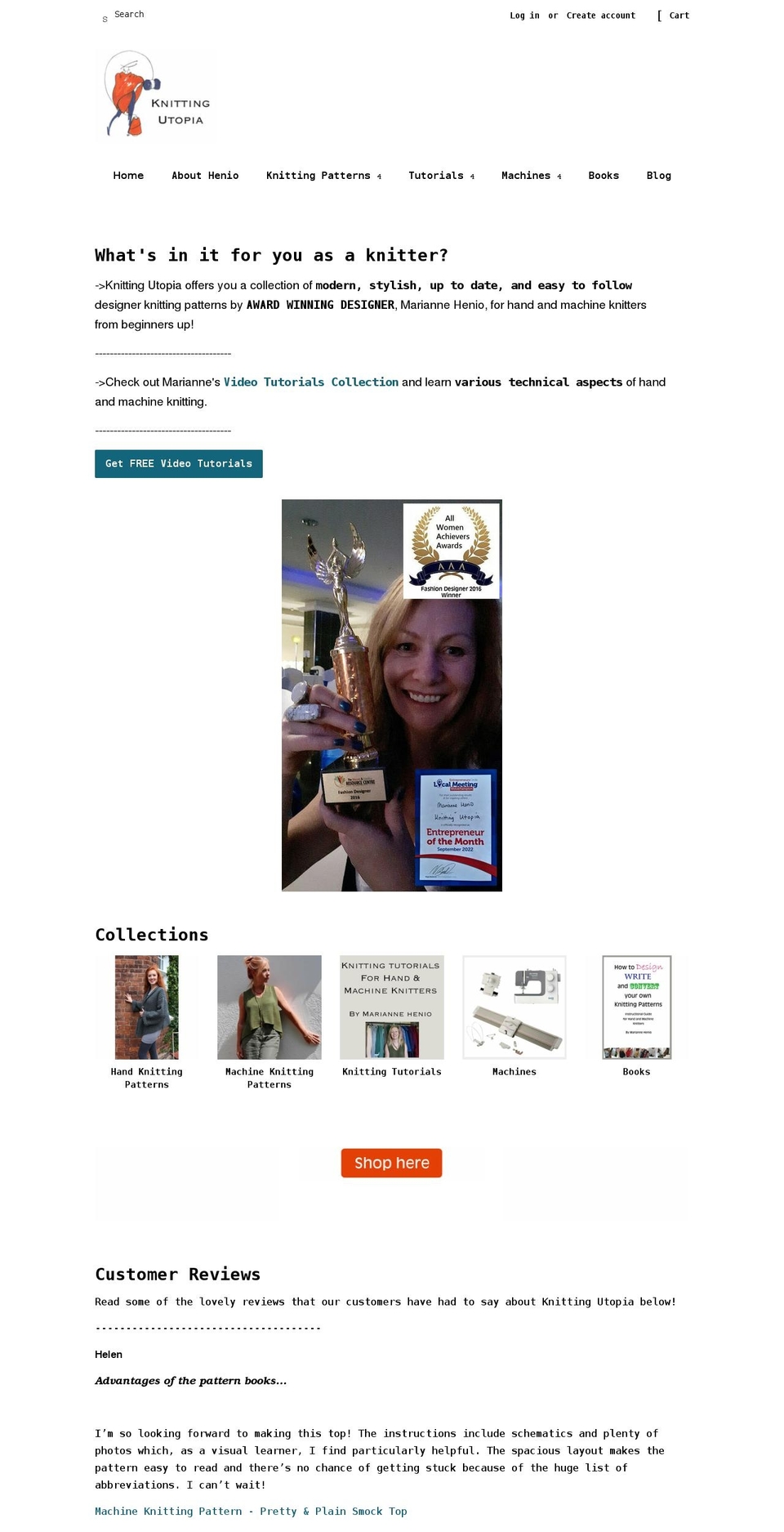 knittingutopia.com shopify website screenshot