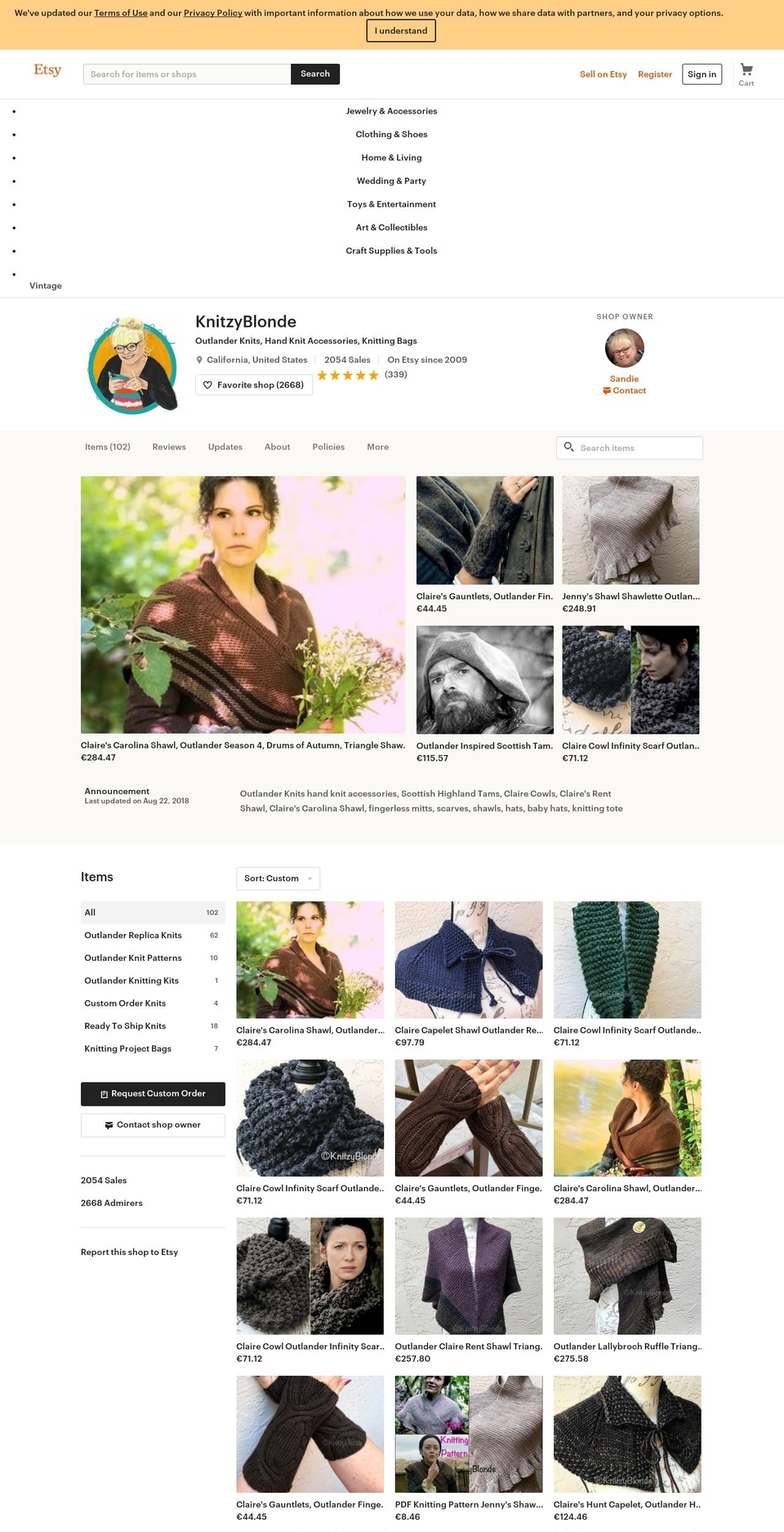 knitzyblonde.com shopify website screenshot
