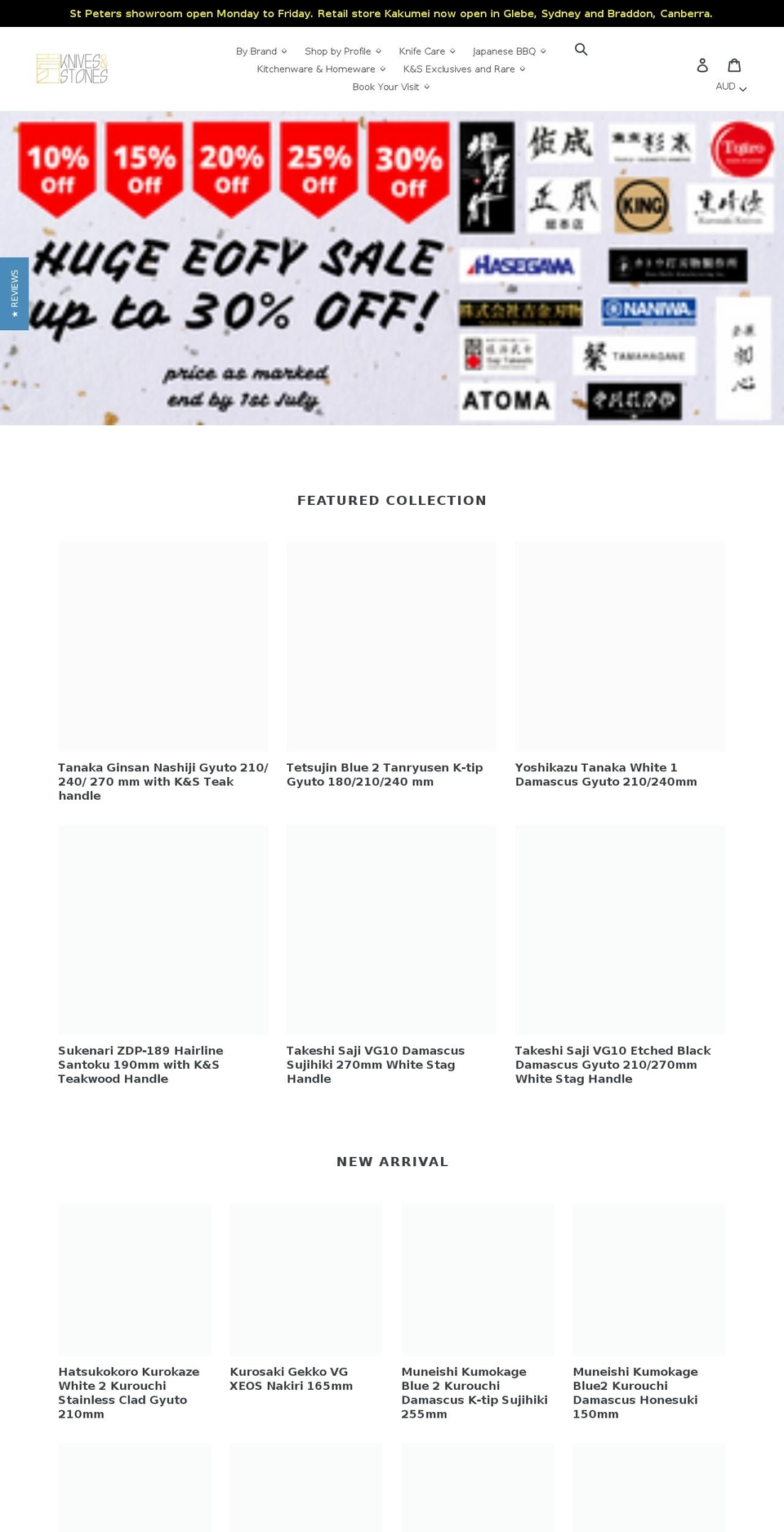 knivesandstones.com.au shopify website screenshot