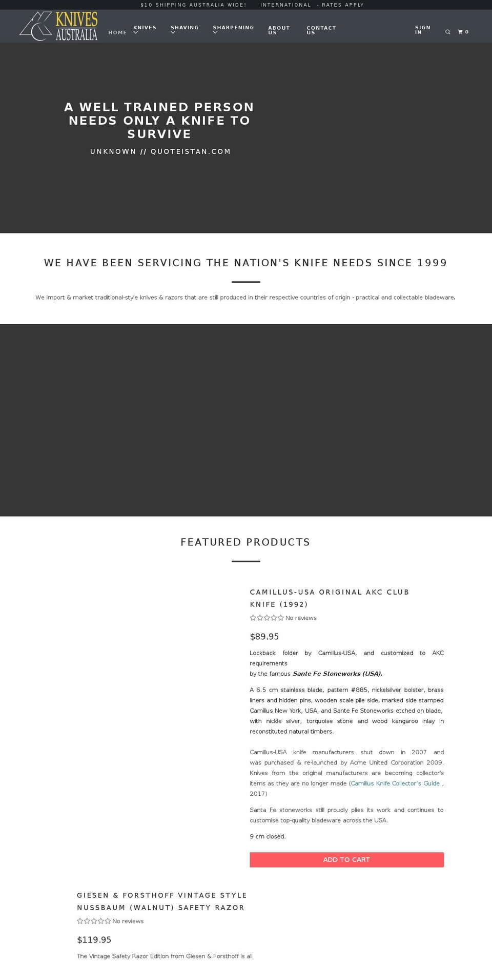 knivesaustralia.com.au shopify website screenshot