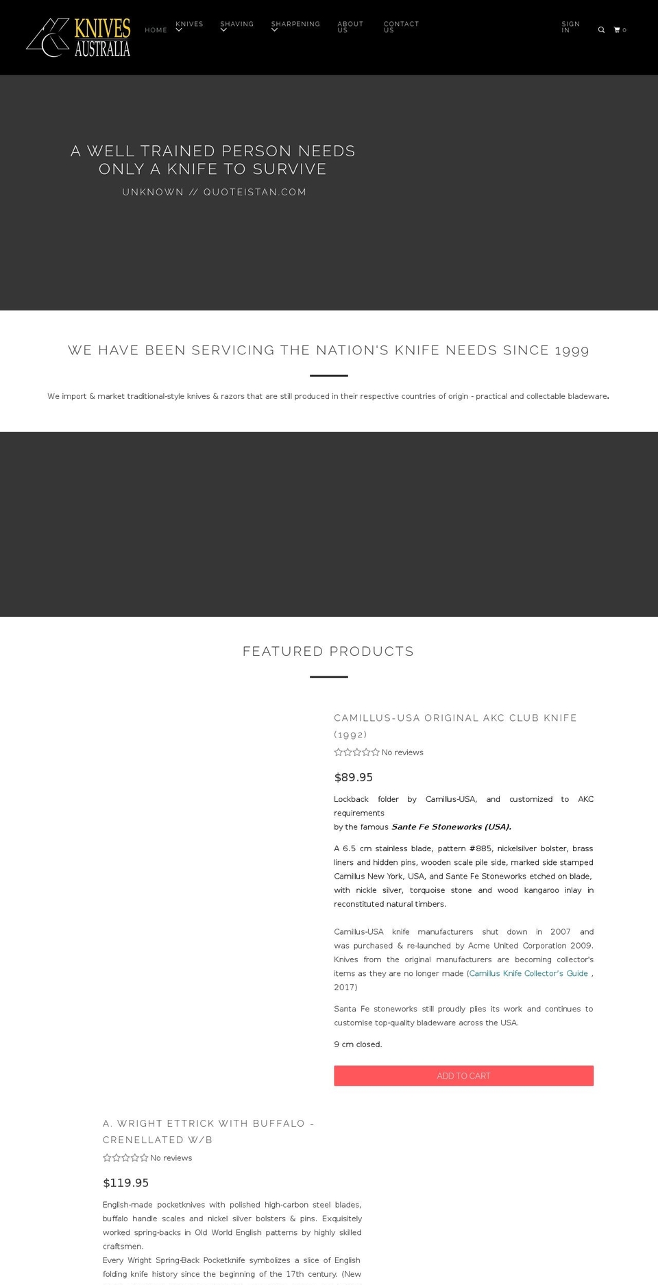 knivesaustralia.com shopify website screenshot