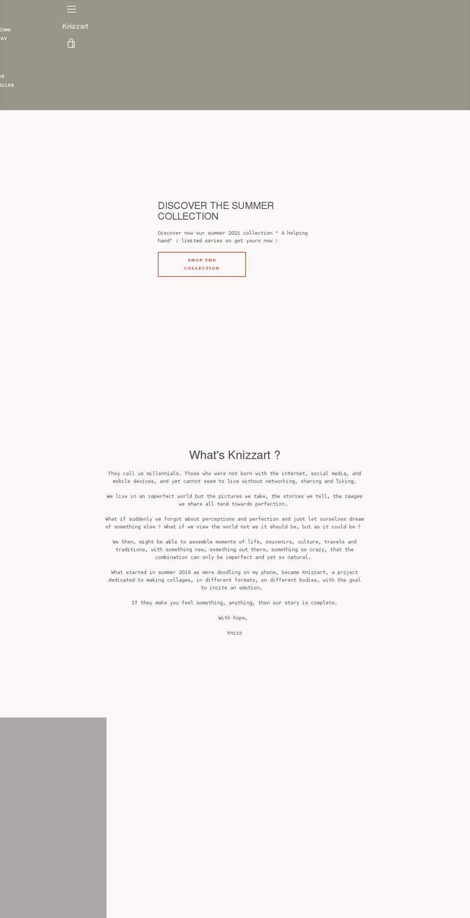 knizzart.com shopify website screenshot