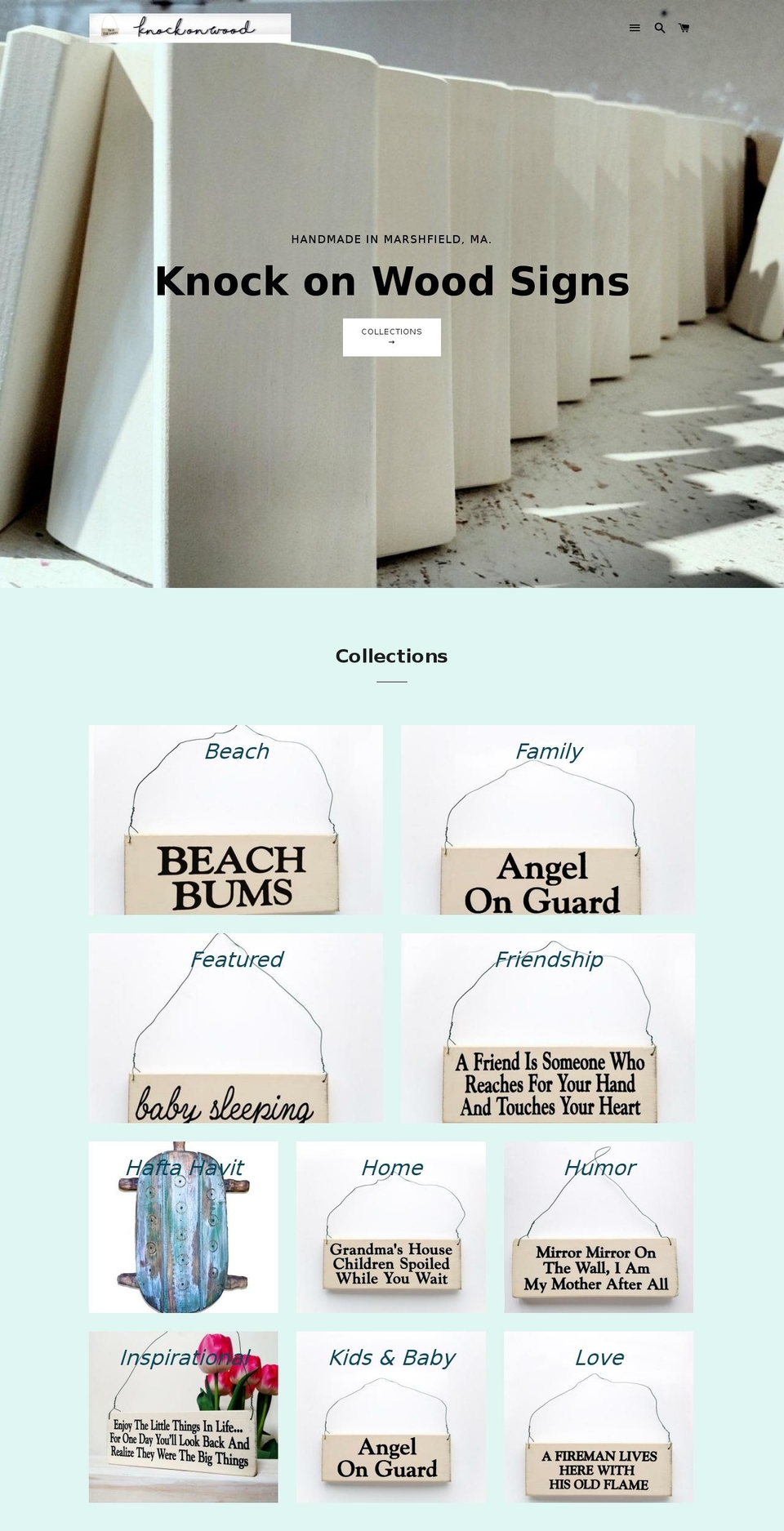 knockonwoodsigns.com shopify website screenshot