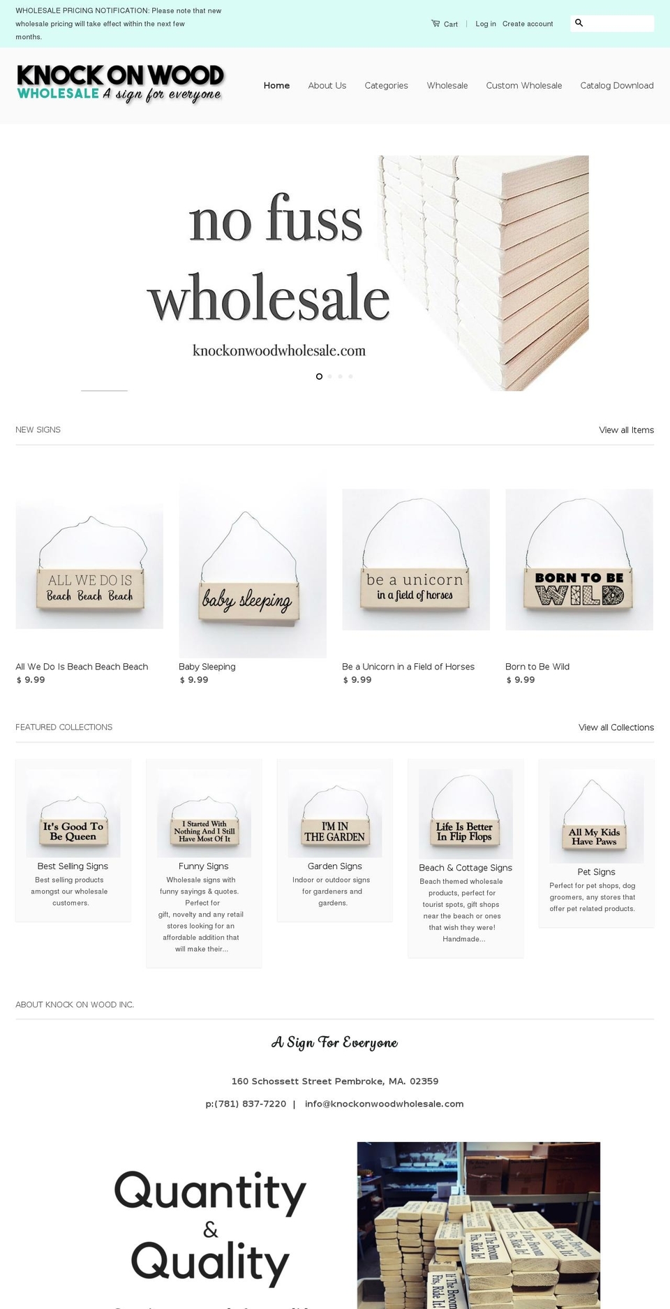 knockonwoodwholesale.com shopify website screenshot