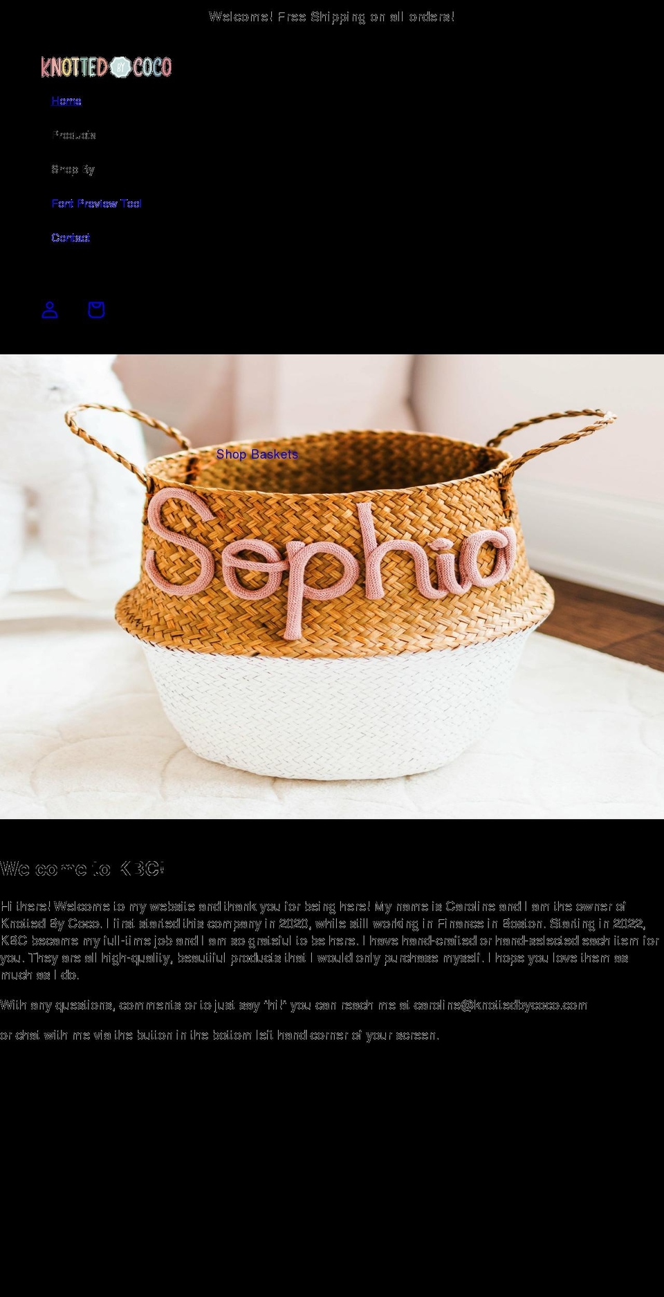 knottedbycoco.com shopify website screenshot