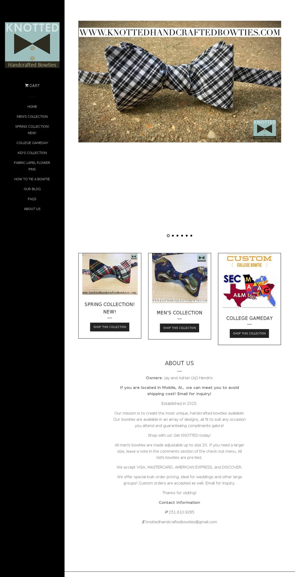 knottedhandcraftedbowties.com shopify website screenshot