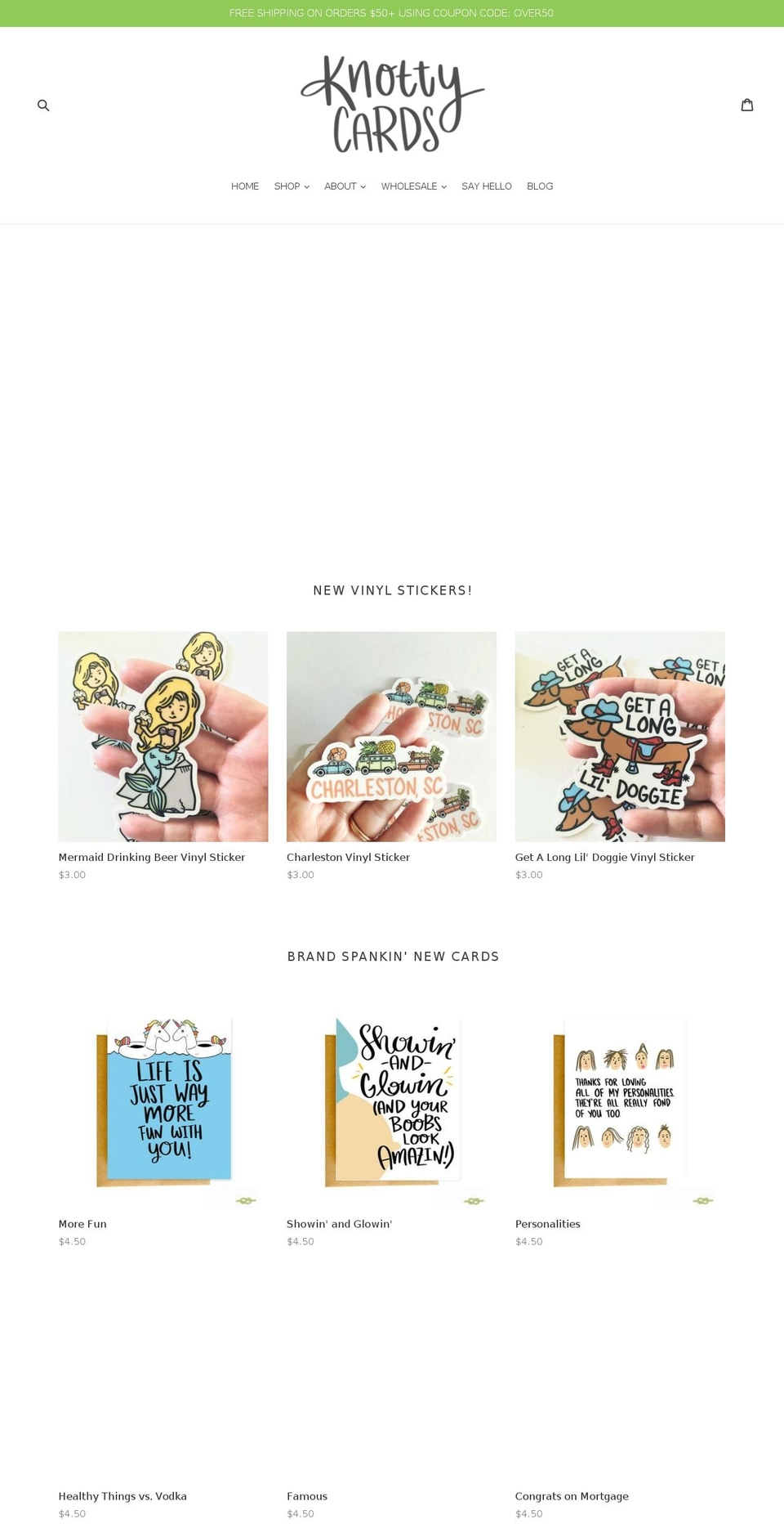 knottycards.com shopify website screenshot