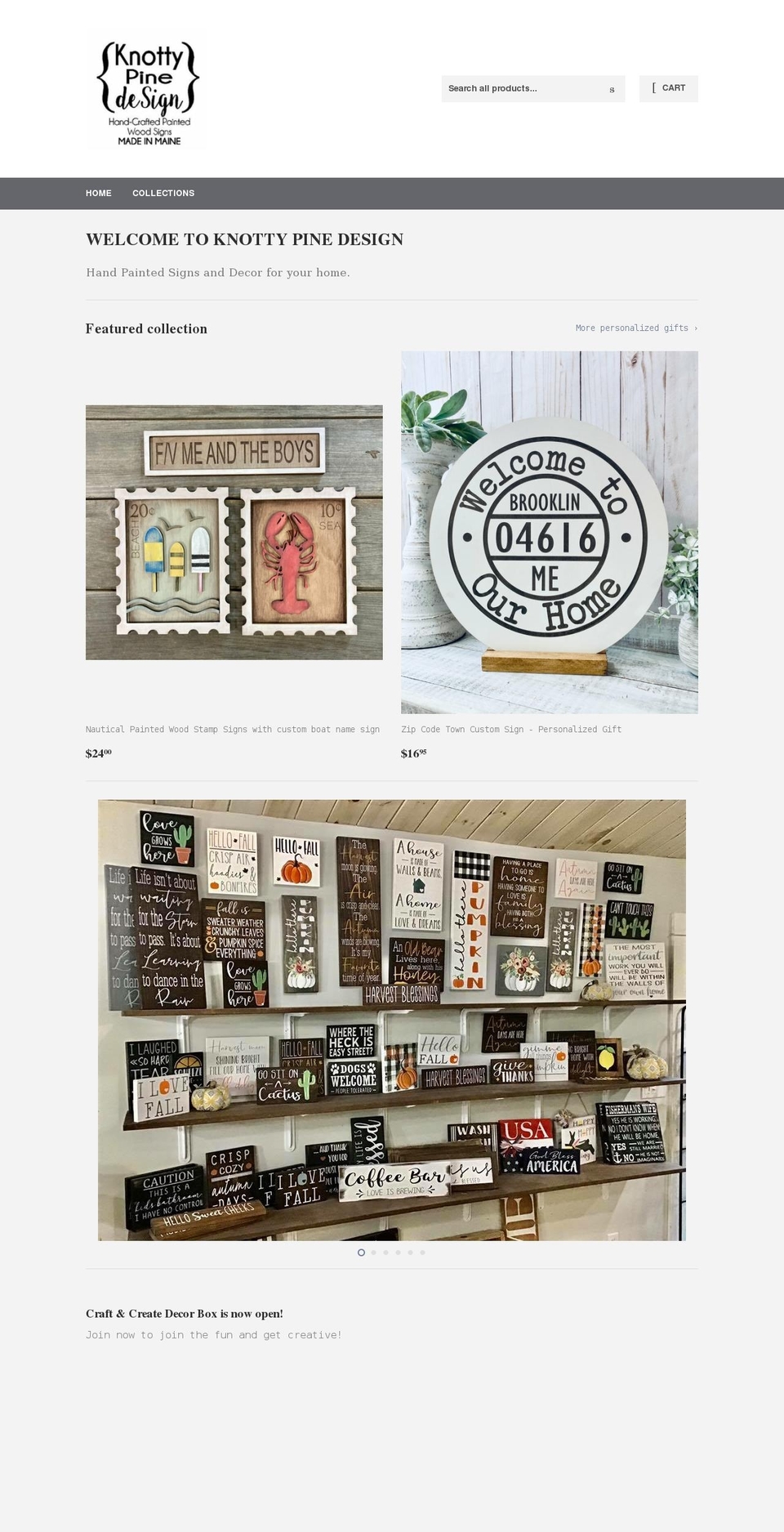 knottypinedesignmaine.com shopify website screenshot