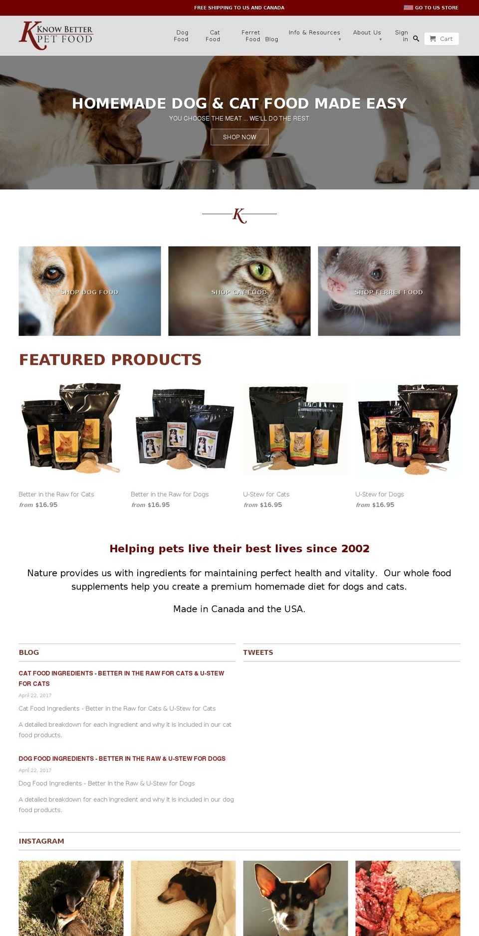 knowbetterpetfood.ca shopify website screenshot