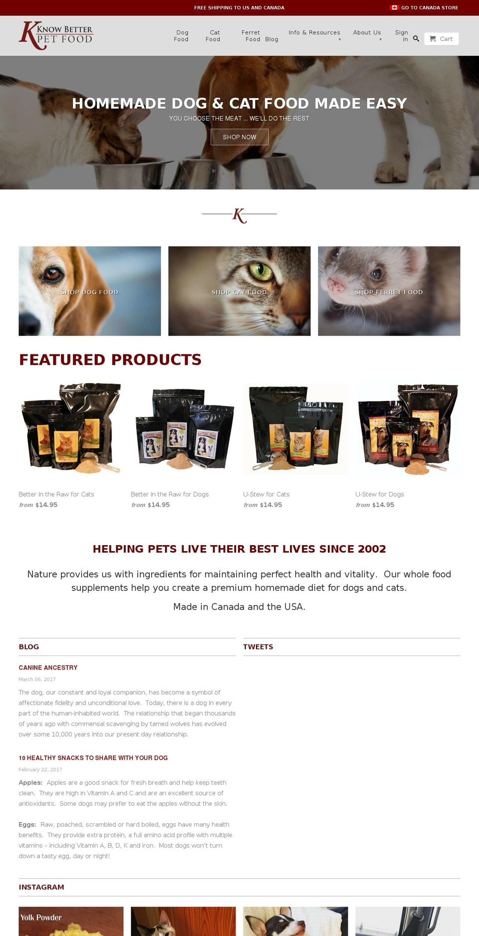 knowbetterpetfood.com shopify website screenshot