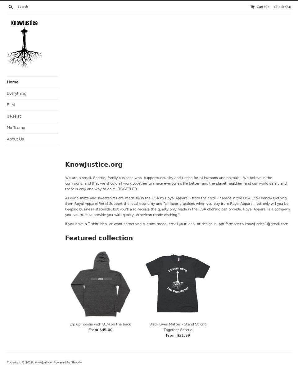 knowjustice.org shopify website screenshot