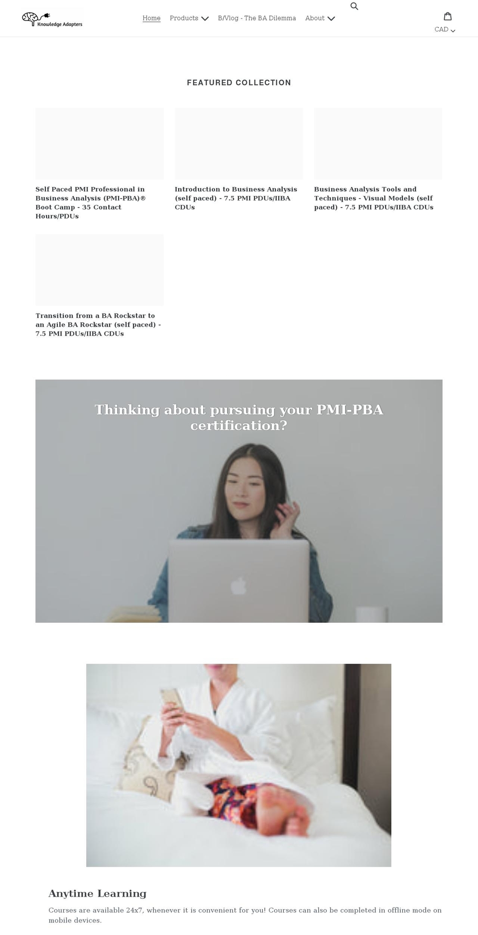 knowledgeadapters.com shopify website screenshot