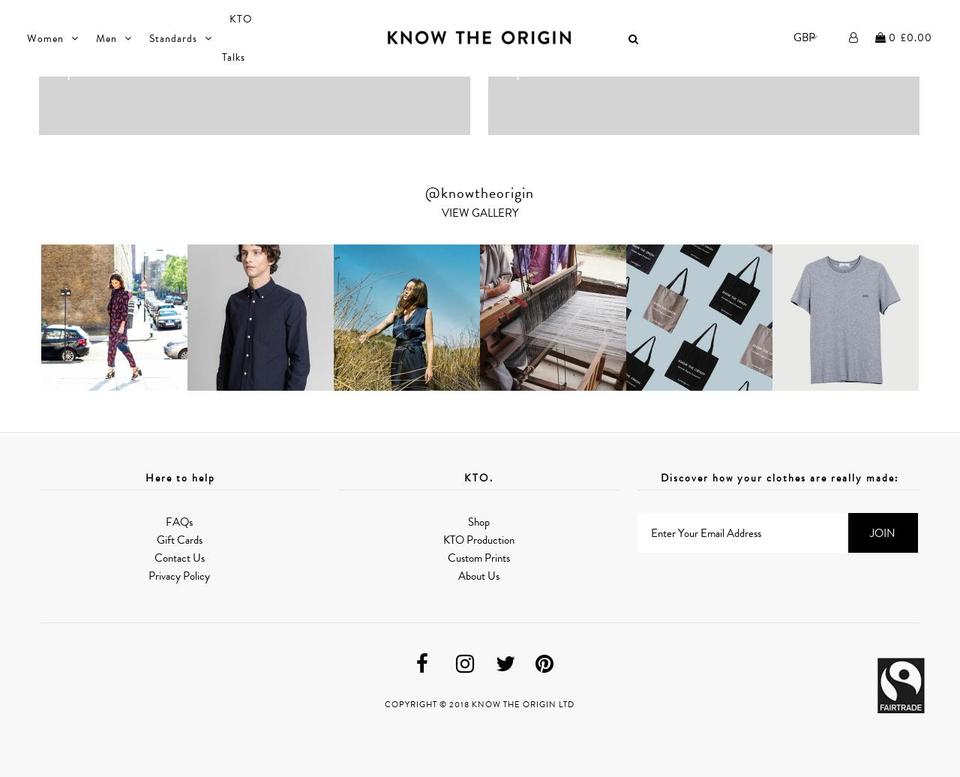 knowtheorigin.com — Shopify storefront screenshot