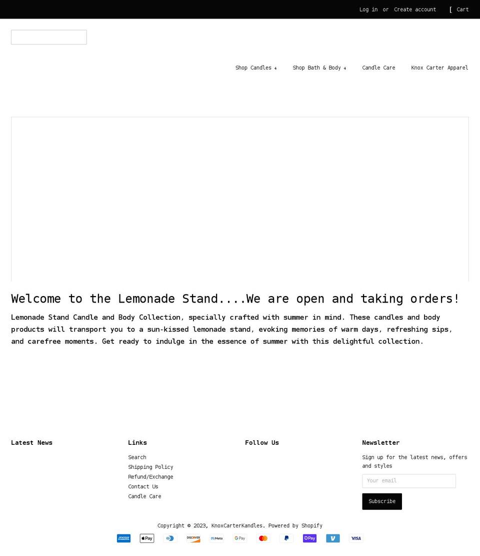 knoxcarterkandles.com shopify website screenshot