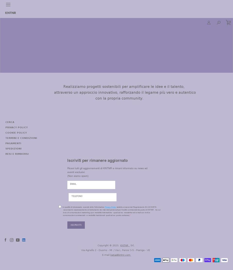 kntnr.com shopify website screenshot