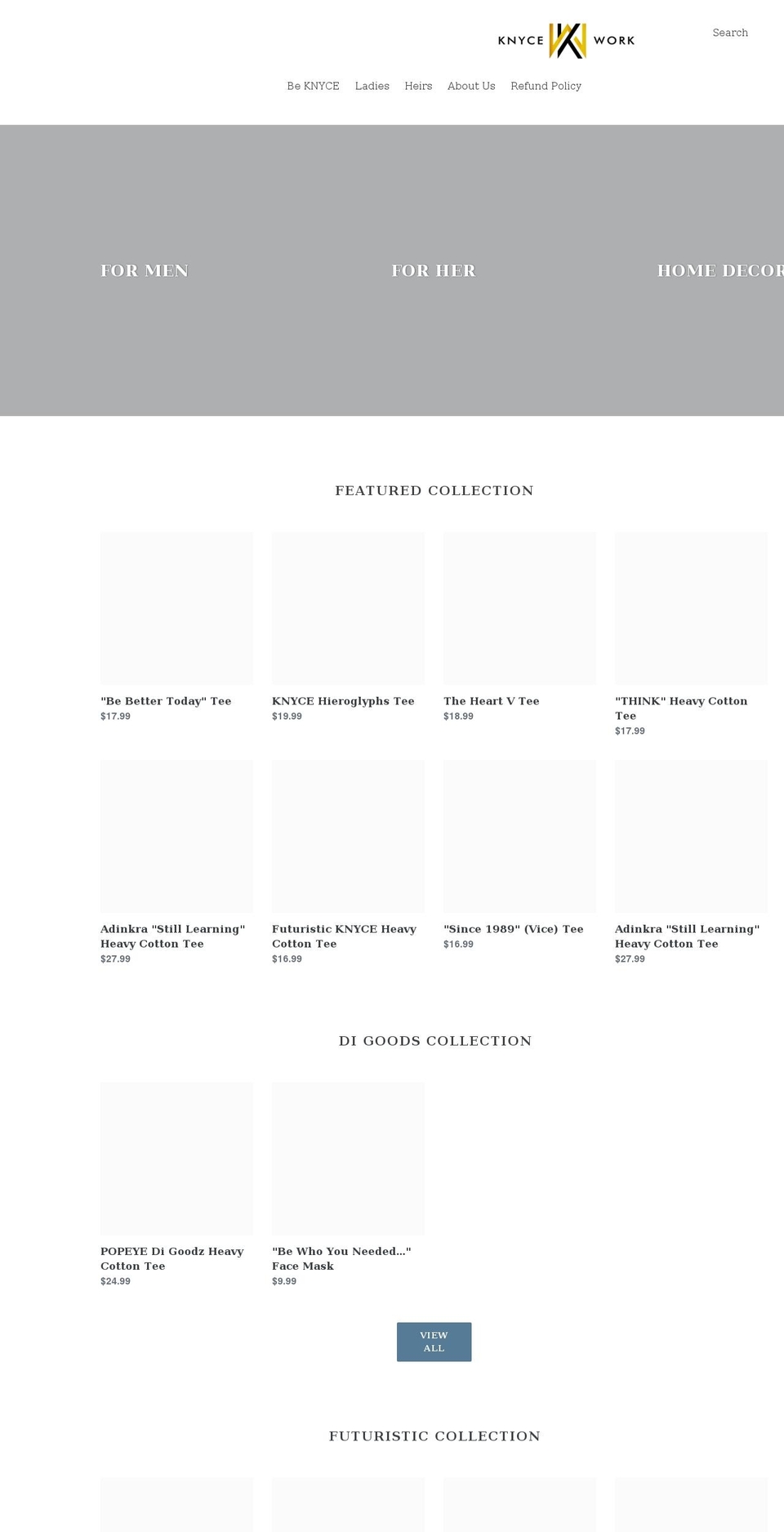 knycework.com shopify website screenshot