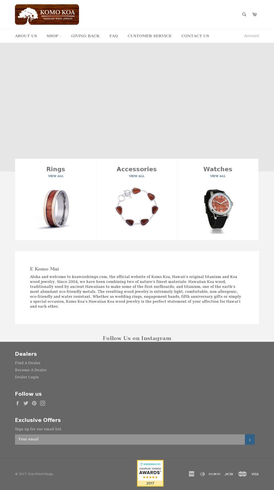 koawoodrings.com shopify website screenshot