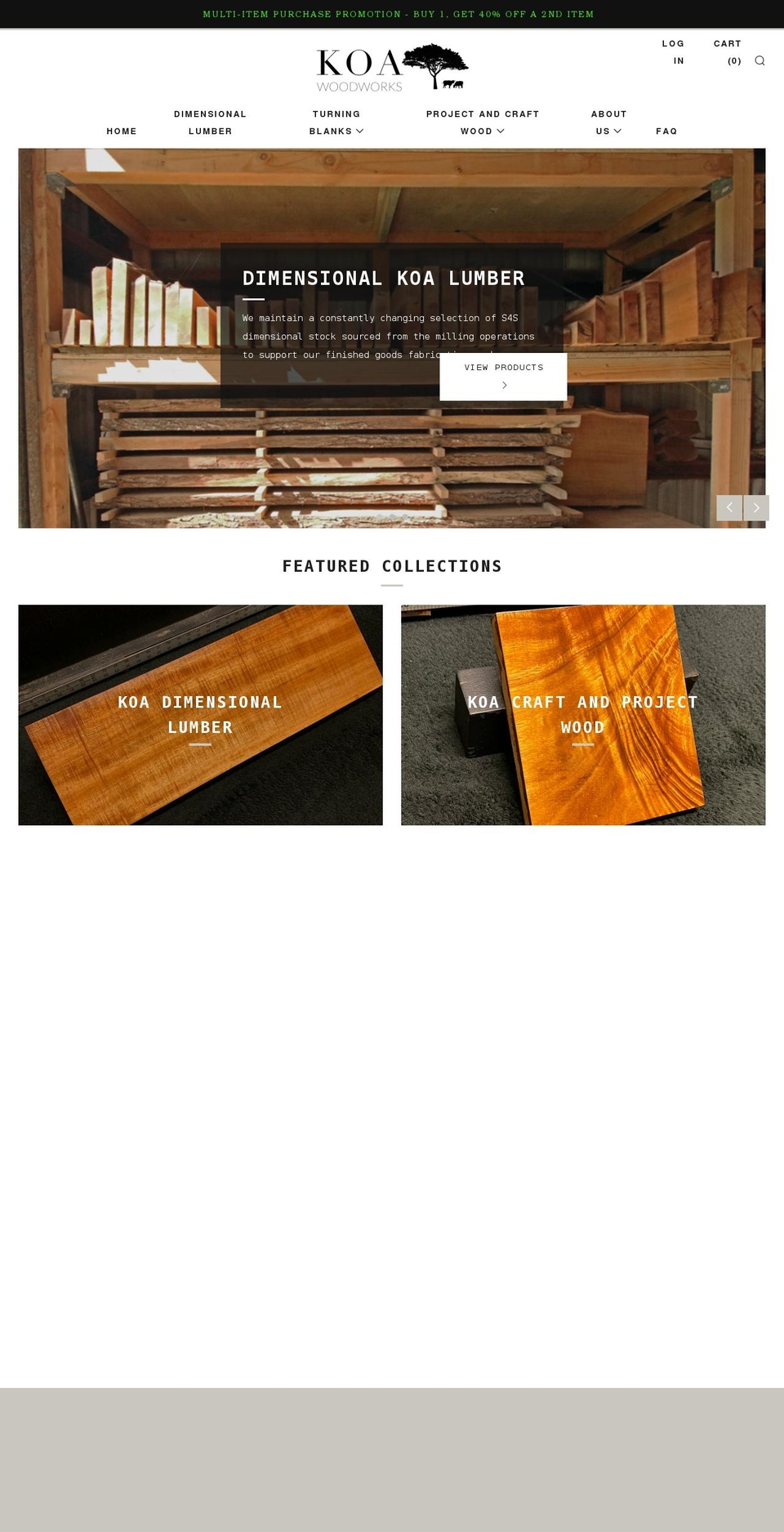 koawoodworks.com shopify website screenshot