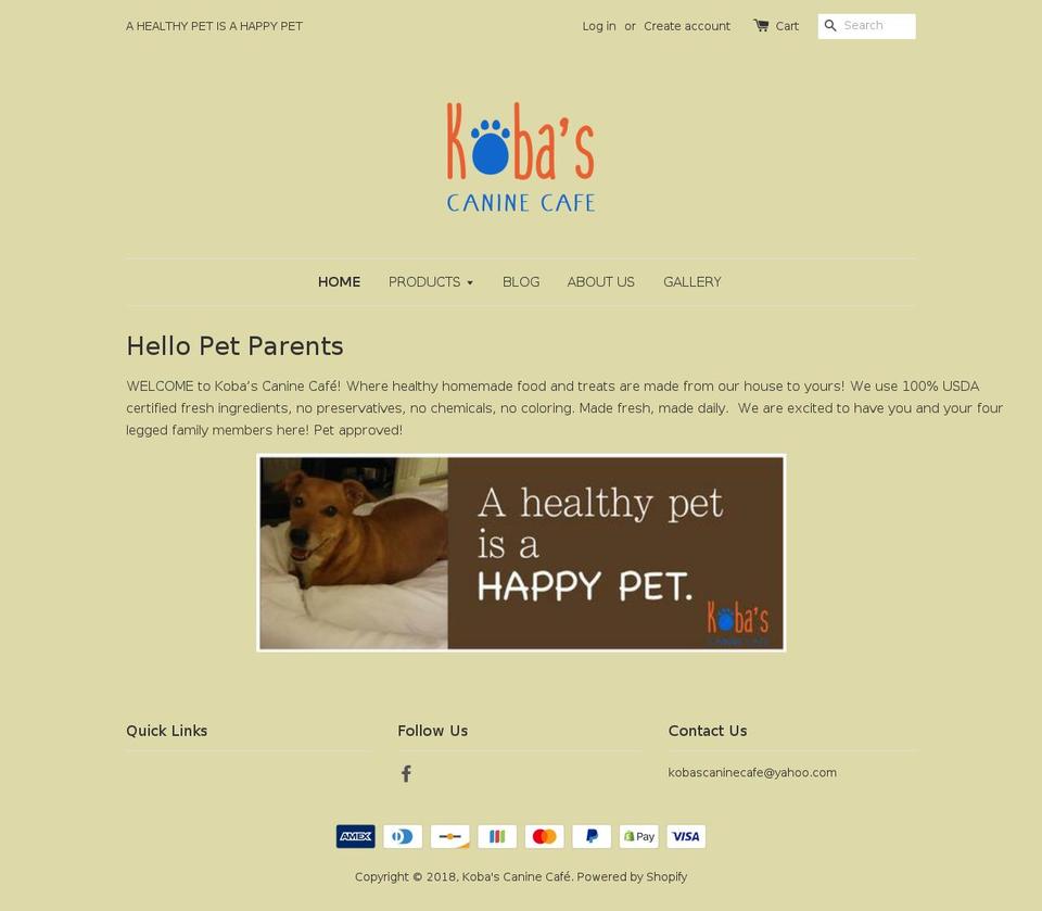 kobascaninecafe.com — Shopify storefront screenshot