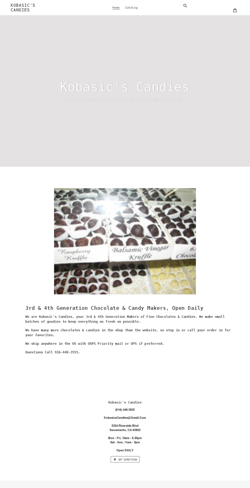 kobasicscandies.com shopify website screenshot