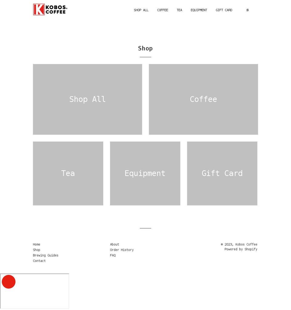 kobos-coffee.myshopify.com shopify website screenshot