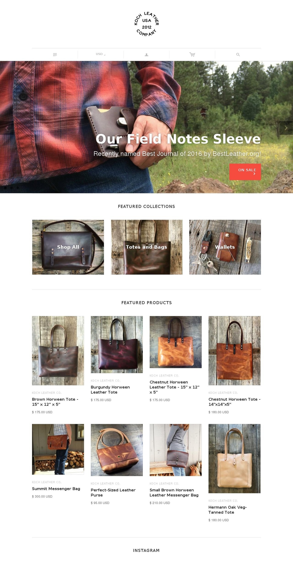 kochleather.com shopify website screenshot