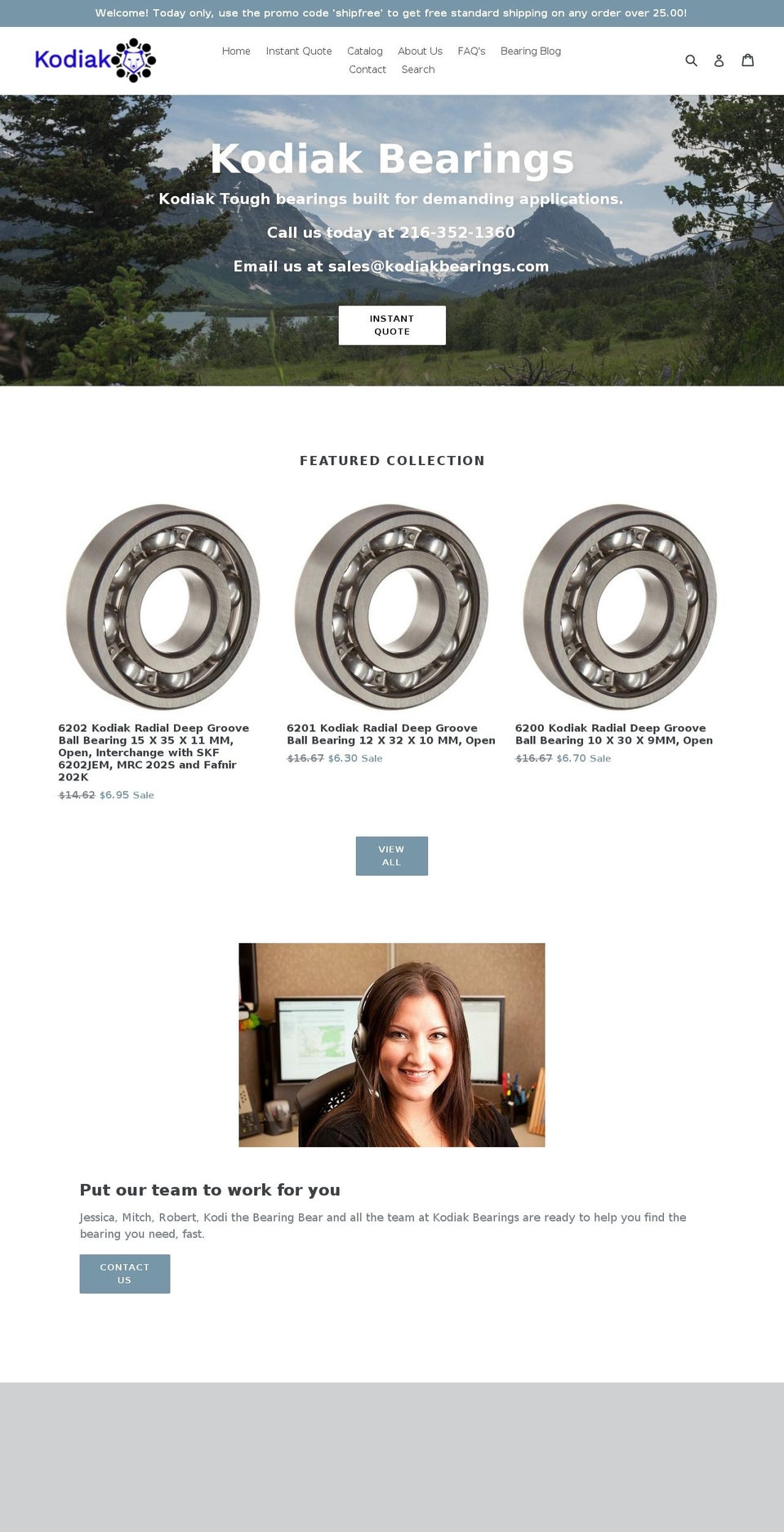 kodiakbearings.com — Shopify storefront screenshot