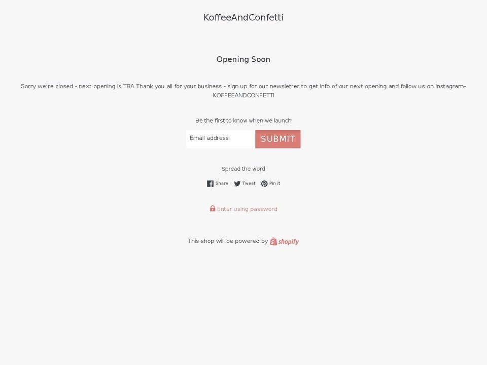 koffeeandconfetti.com — Shopify storefront screenshot