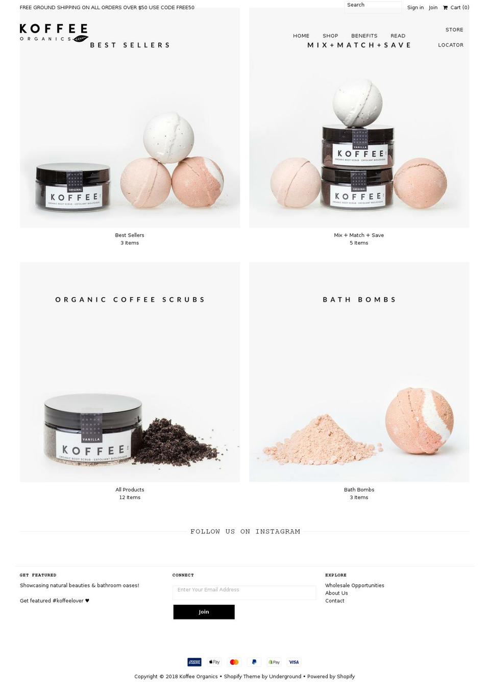 koffeeorganics.com — Shopify storefront screenshot