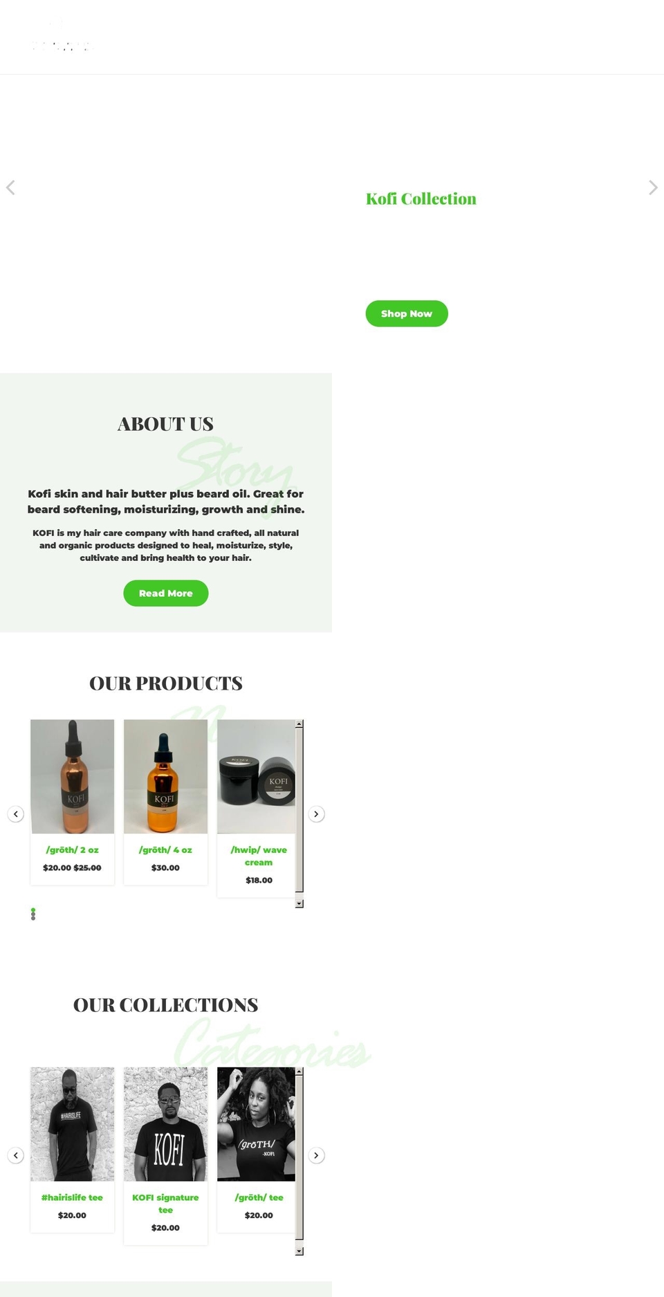 kofihaircare.com shopify website screenshot