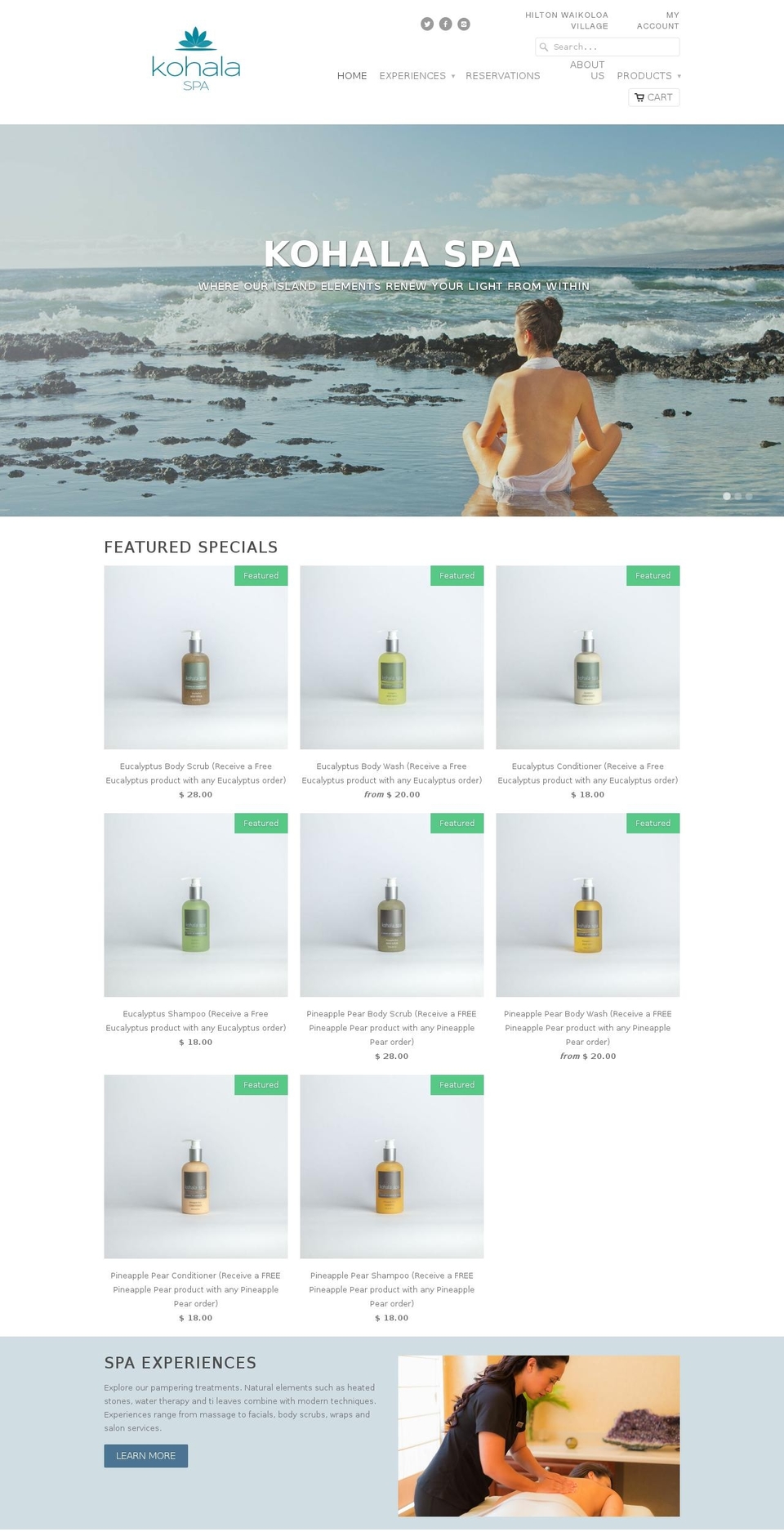 kohalaspa.com shopify website screenshot