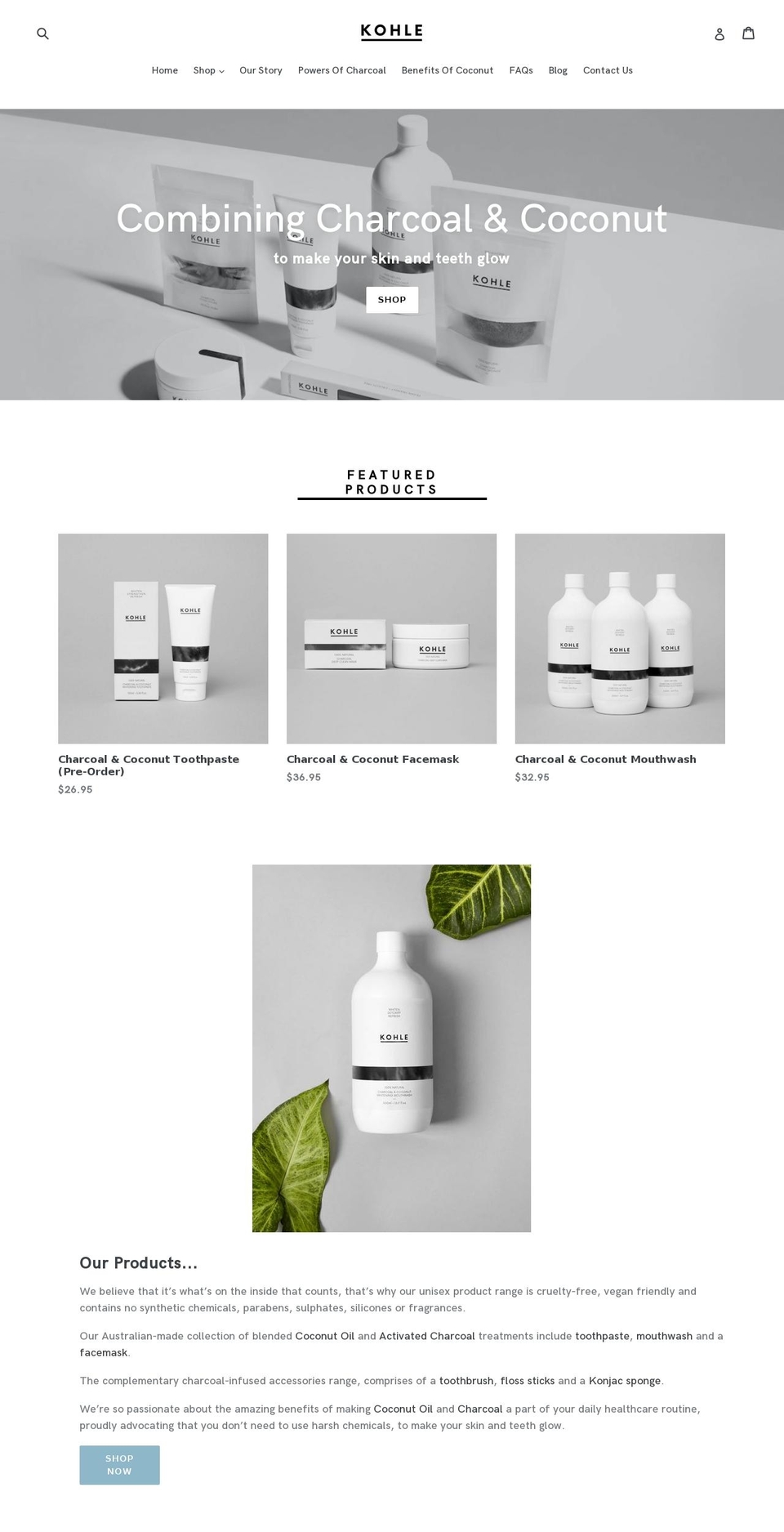 kohle.com.au shopify website screenshot