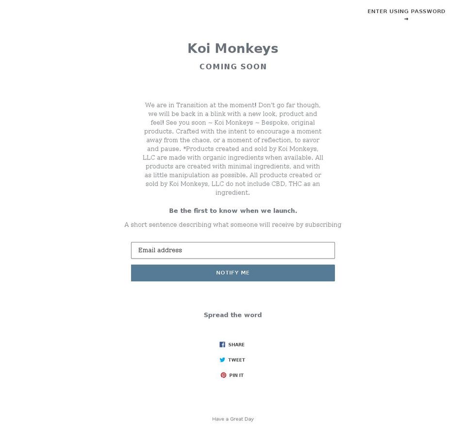koimonkeys.com shopify website screenshot