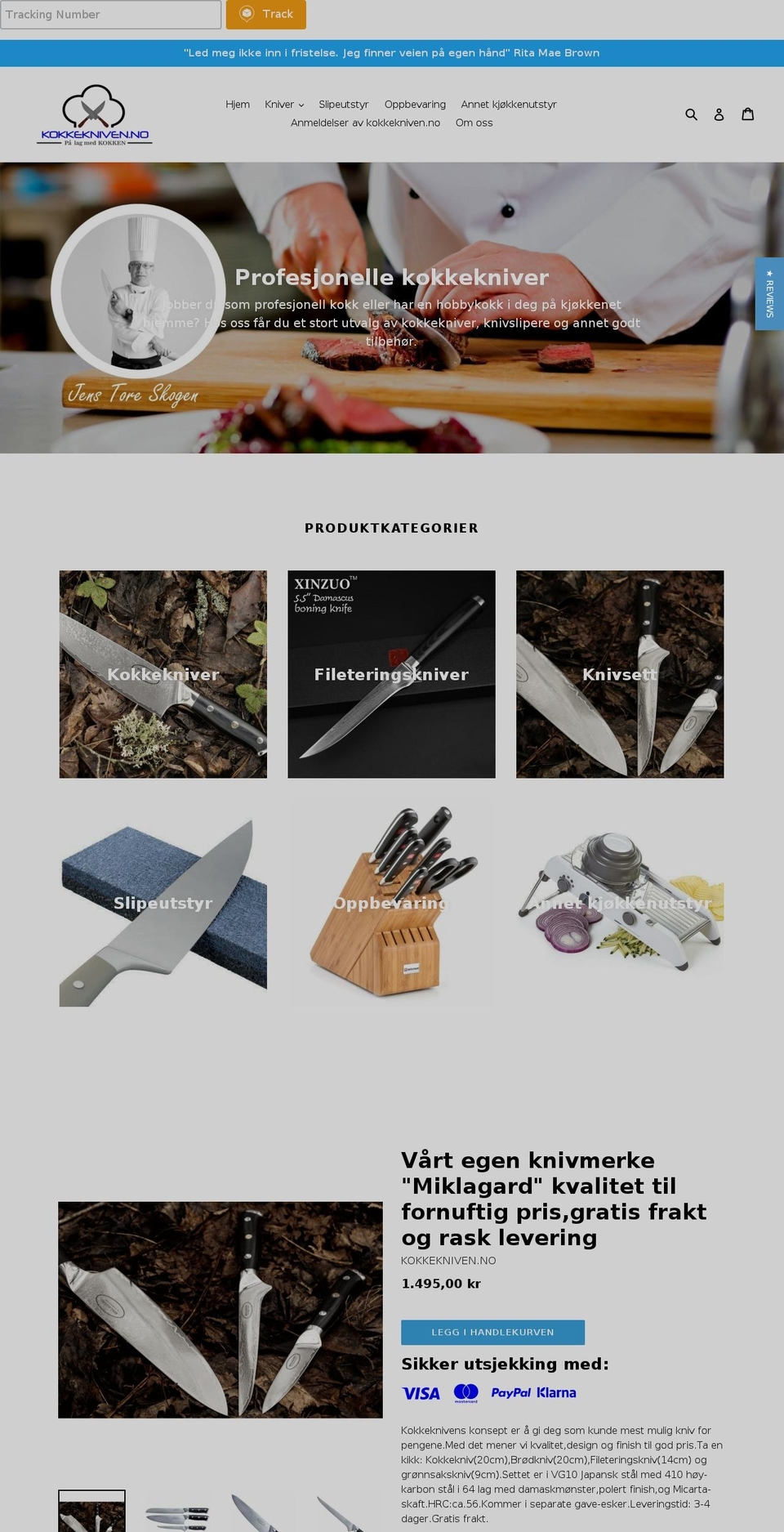 kokkekniven.no shopify website screenshot