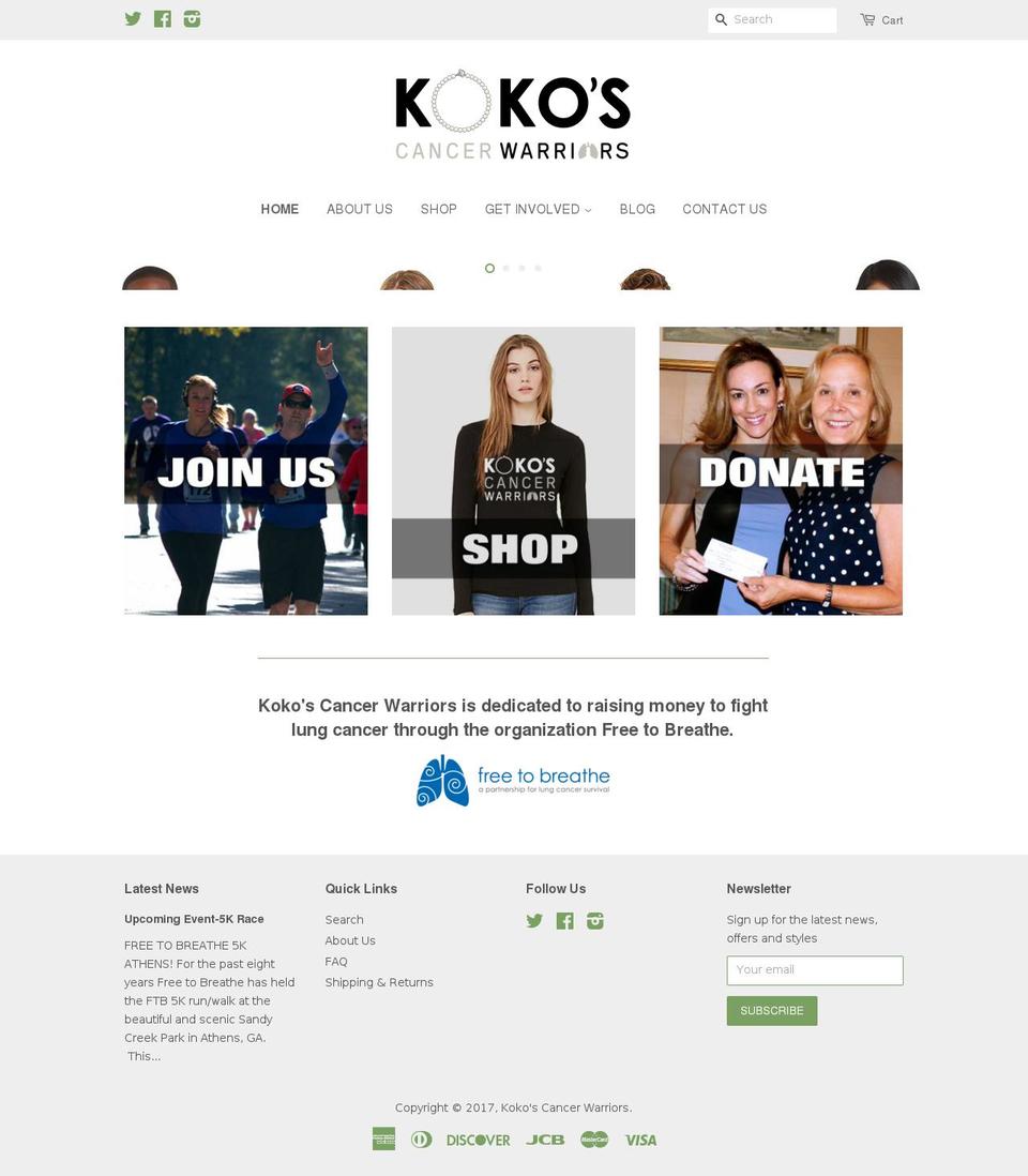 kokoscancerwarriors.com shopify website screenshot