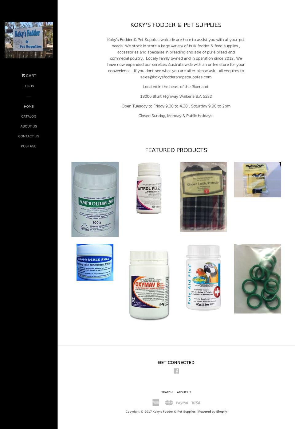 kokysfodderandpetsupplies.com shopify website screenshot