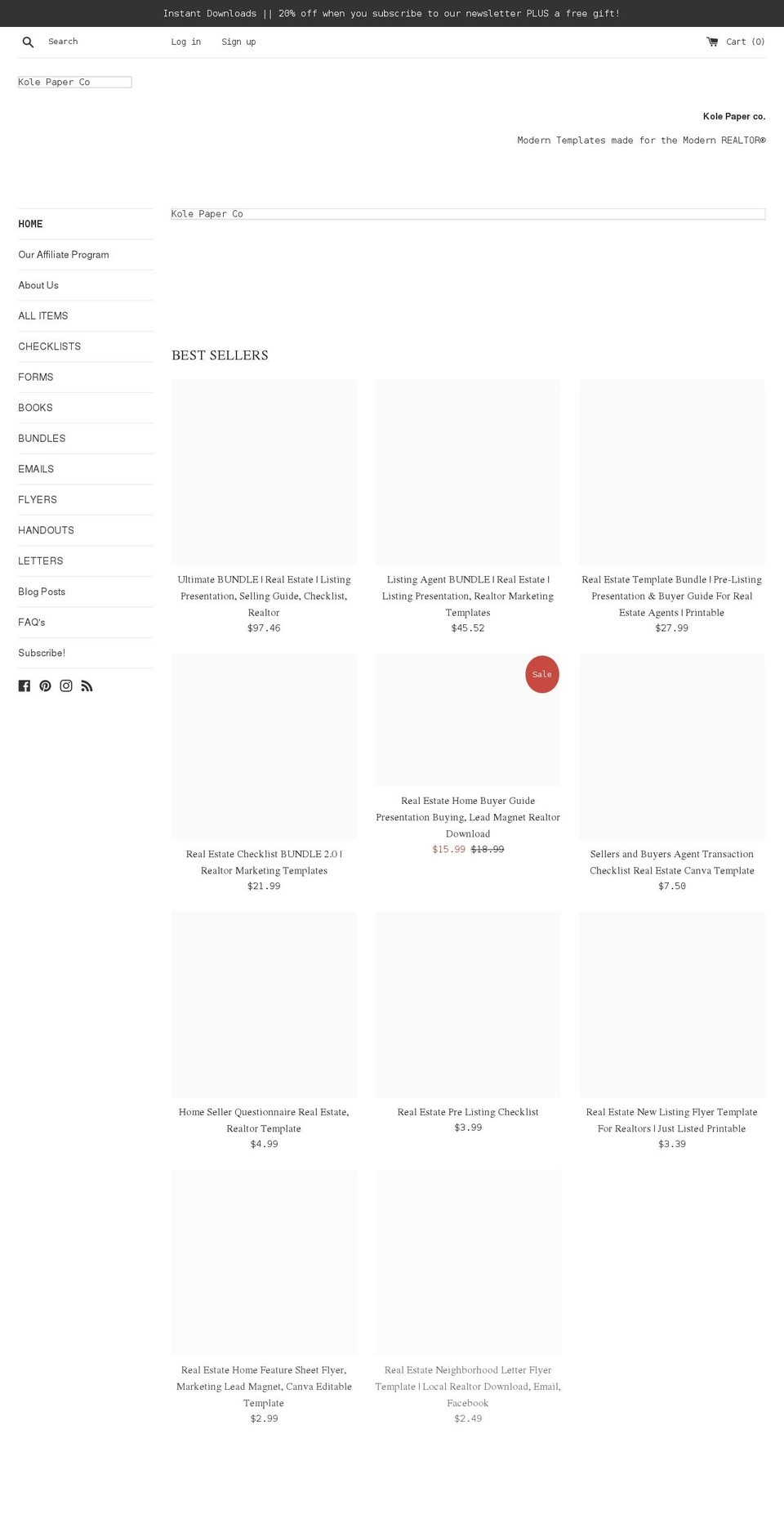 kolepaperco.com shopify website screenshot