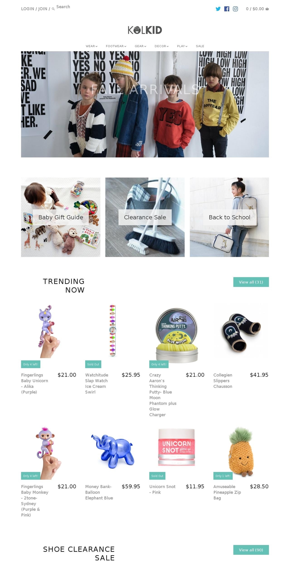 kolkid.com — Shopify storefront screenshot